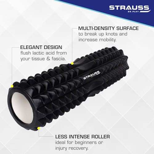 Strauss Grid Foam Roller | Eco-Friendly Spikes Roller | Premium Eva Foam | Lightweight & Travel-Friendly for Muscle Relief (Black) - Image 4