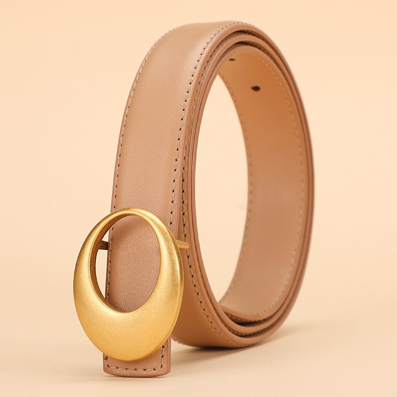 Genuine Leather Belt 2023 New Fashion Womens Cowhide Belt Womens All-match Decorative Fashionable Korean-style Belt Live Broadcast Wine red