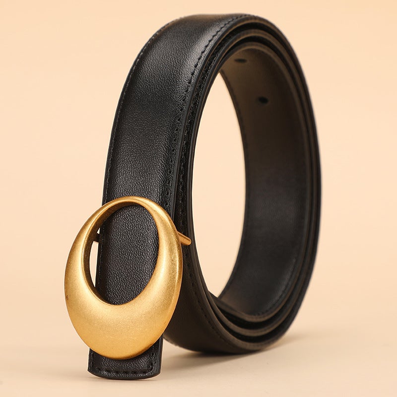 Genuine Leather Belt 2023 New Fashion Womens Cowhide Belt Womens All-match Decorative Fashionable Korean-style Belt Live Broadcast Wine red