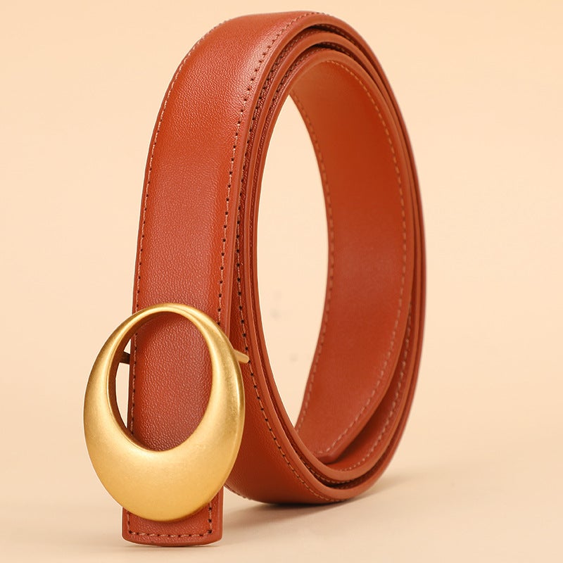 Genuine Leather Belt 2023 New Fashion Womens Cowhide Belt Womens All-match Decorative Fashionable Korean-style Belt Live Broadcast Wine red
