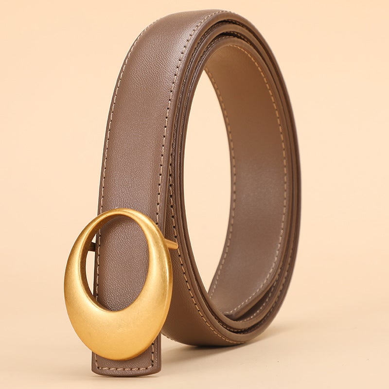 Genuine Leather Belt 2023 New Fashion Womens Cowhide Belt Womens All-match Decorative Fashionable Korean-style Belt Live Broadcast Wine red