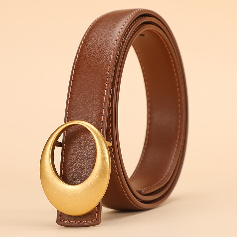 Genuine Leather Belt 2023 New Fashion Womens Cowhide Belt Womens All-match Decorative Fashionable Korean-style Belt Live Broadcast Wine red