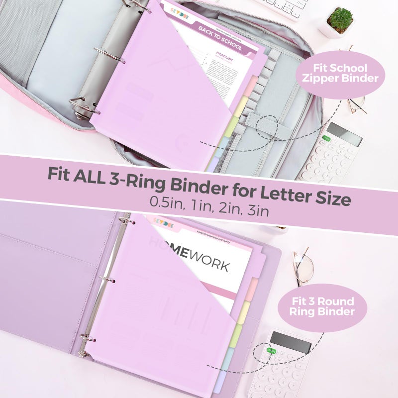 SKYDUE Binder Dividers with Tabs and Pockets, Long-Lasting Plastic 6 Tab Dividers for 3 Ring Binder, Tear-Resistant Plastic Binder Tabs Dividers for School, Office, Home - Image 4