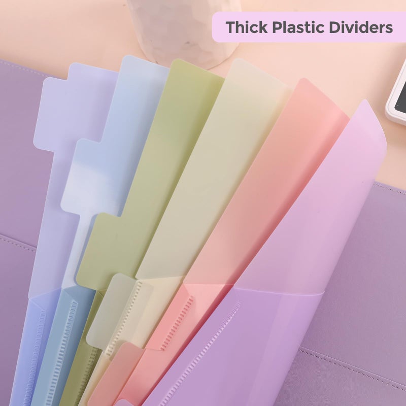 SKYDUE Binder Dividers with Tabs and Pockets, Long-Lasting Plastic 6 Tab Dividers for 3 Ring Binder, Tear-Resistant Plastic Binder Tabs Dividers for School, Office, Home - Image 3