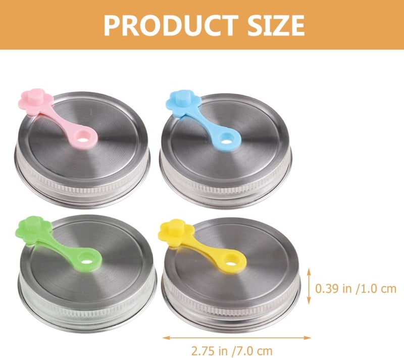 Beavorty 4pcs 70mm Stainless Steel Canning Jar Straw Lids with Sealed Wide Mouth Covers for Mason Jars Storage and Drinking - Image 2
