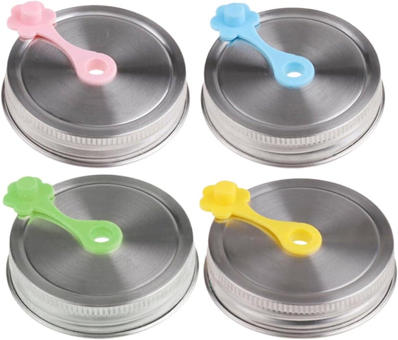 Beavorty 4pcs 70mm Stainless Steel Canning Jar Straw Lids with Sealed Wide Mouth Covers for Mason Jars Storage and Drinking - Image 1