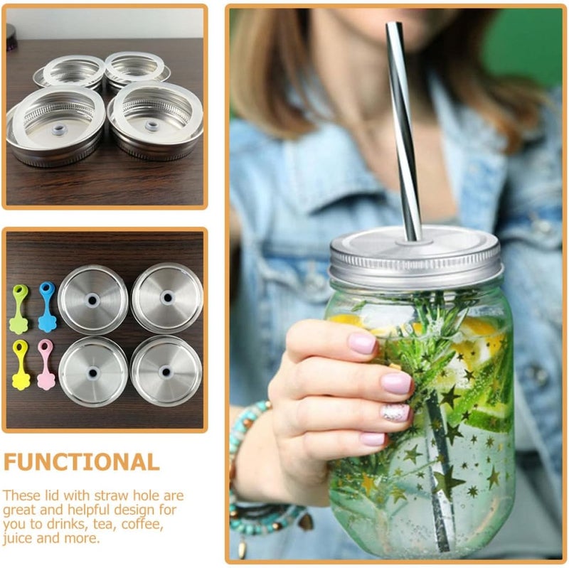 Beavorty 4pcs 70mm Stainless Steel Canning Jar Straw Lids with Sealed Wide Mouth Covers for Mason Jars Storage and Drinking - Image 5