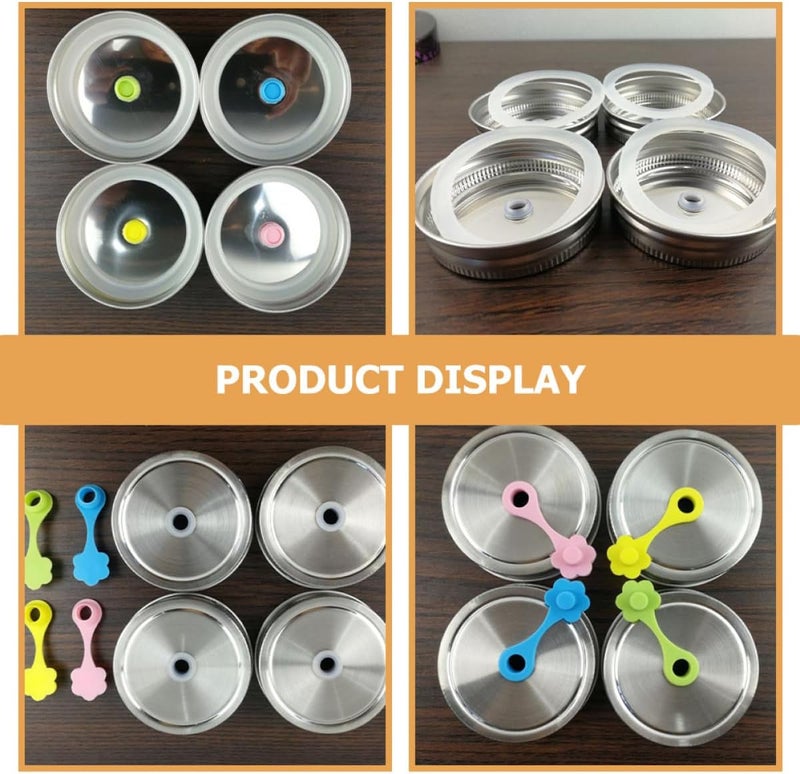 Beavorty 4pcs 70mm Stainless Steel Canning Jar Straw Lids with Sealed Wide Mouth Covers for Mason Jars Storage and Drinking - Image 4