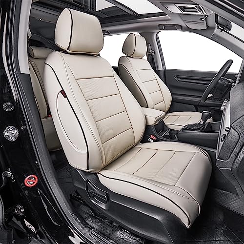 EKR أغطية مقاعد EKR CRV لهوندا CRV 2023 2024 2025 مجموعة كاملة من أغطية المقاعد الجلدية للشاحنات SUV، وسادة مقعد سيارة مقاومة للماء، جلد صناعي (بيج) - Image 1