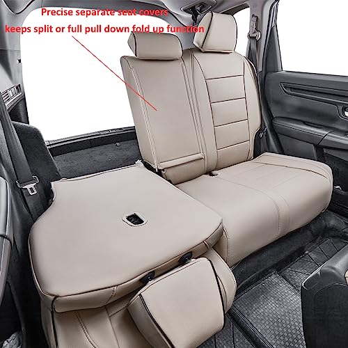 EKR أغطية مقاعد EKR CRV لهوندا CRV 2023 2024 2025 مجموعة كاملة من أغطية المقاعد الجلدية للشاحنات SUV، وسادة مقعد سيارة مقاومة للماء، جلد صناعي (بيج) - Image 5