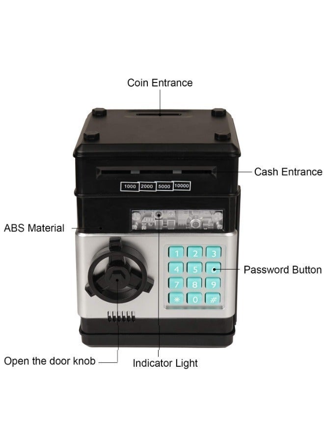 Electronic piggy bank, mini atm password money bank cash coins saving box for kids, cartoon safe bank box perfect toy gifts for boys girls (black) image 4
