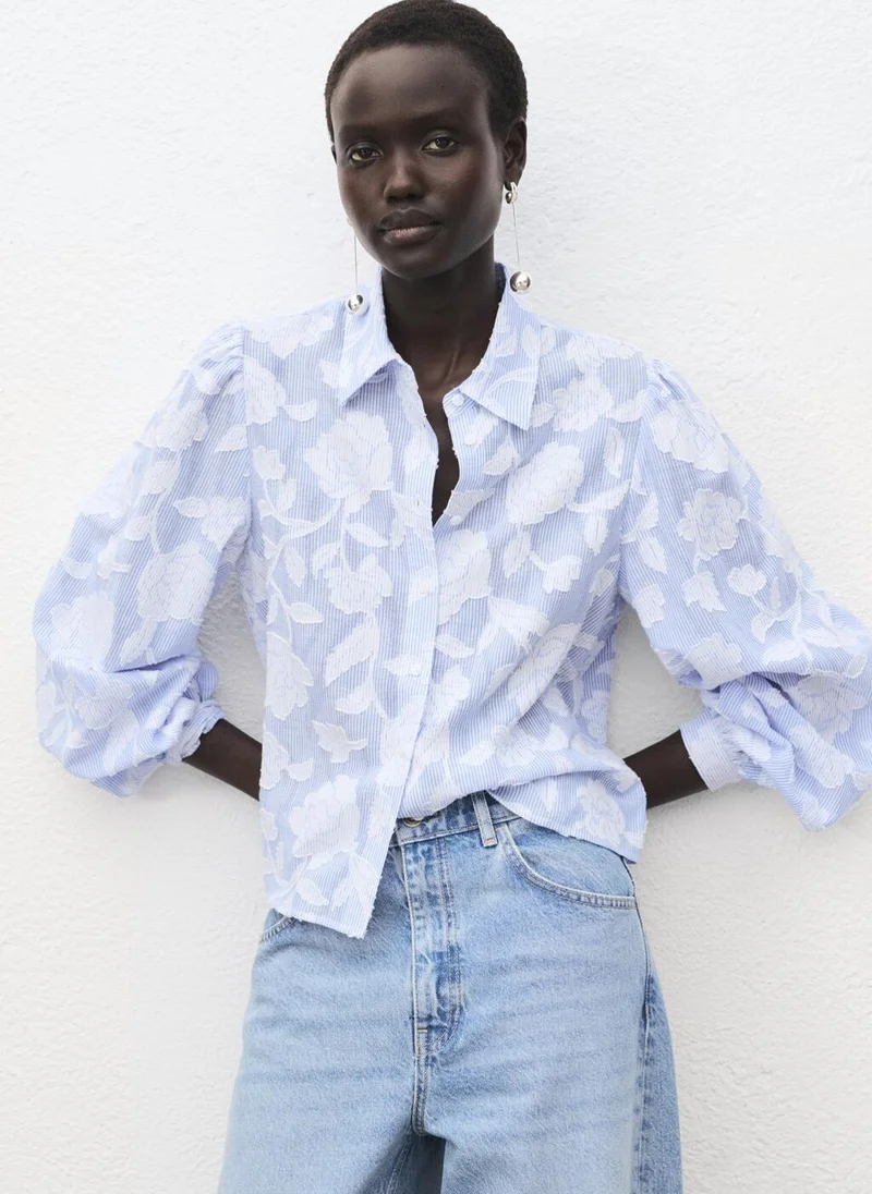مانجو Striped shirt with embroidered details