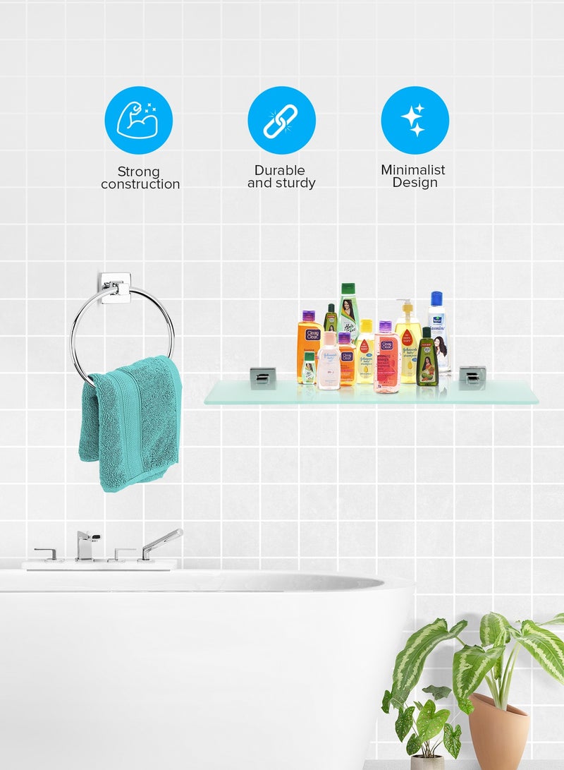 GEEPAS Geepas Bath Accessories Set, 7 Piece Set includes Towel Bar, Glass Shelf, Robe Hook, Tumbler Holder, Soap Holder, Toilet Paper Holder and Towel Ring, High-Grade Stainless Steel GSW61704  - Image 3