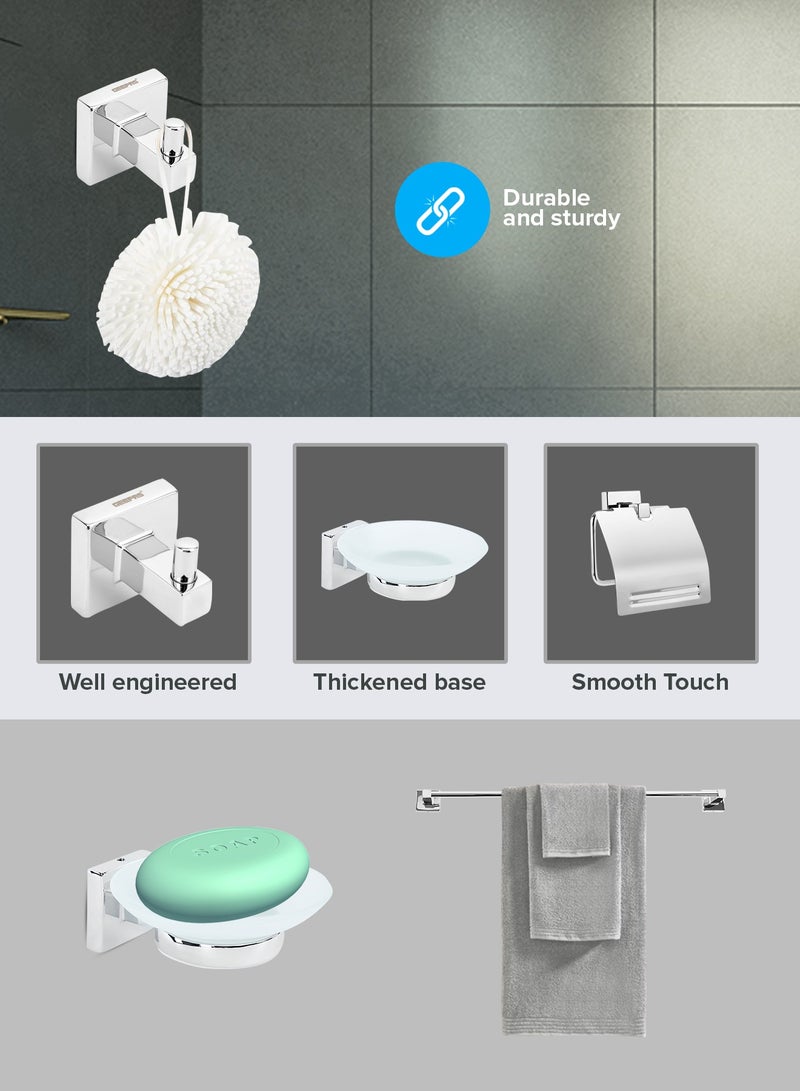 GEEPAS Geepas Bath Accessories Set, 7 Piece Set includes Towel Bar, Glass Shelf, Robe Hook, Tumbler Holder, Soap Holder, Toilet Paper Holder and Towel Ring, High-Grade Stainless Steel GSW61704  - Image 4