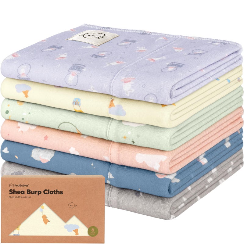 KeaBabies Organic Burp Cloths Baby Boy, Girl - 6-Pack Large Cotton Burping Cloths for Babies, Spit Up Rags, Super Absorbent, Ultra Soft Newborn Rag, Gender Neutral, Machine Washable, Durable (Dreamers) - Image 1