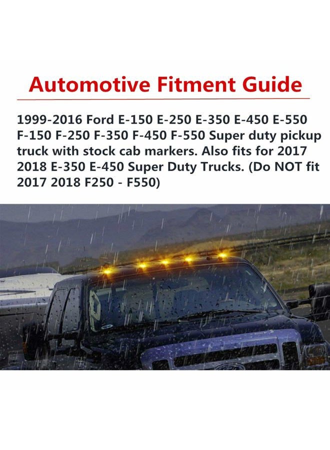 MARLBSTON 5 X Cab Marker Light Cover, Cab Roof Running Light, Top Clearance Light Compatible with 1999-2016 Ford F250 F350 F450 F550 F650 F750 E150 E250 E350 E450 Super Duty Pickup Trucks (Amber Cover) - Image 2