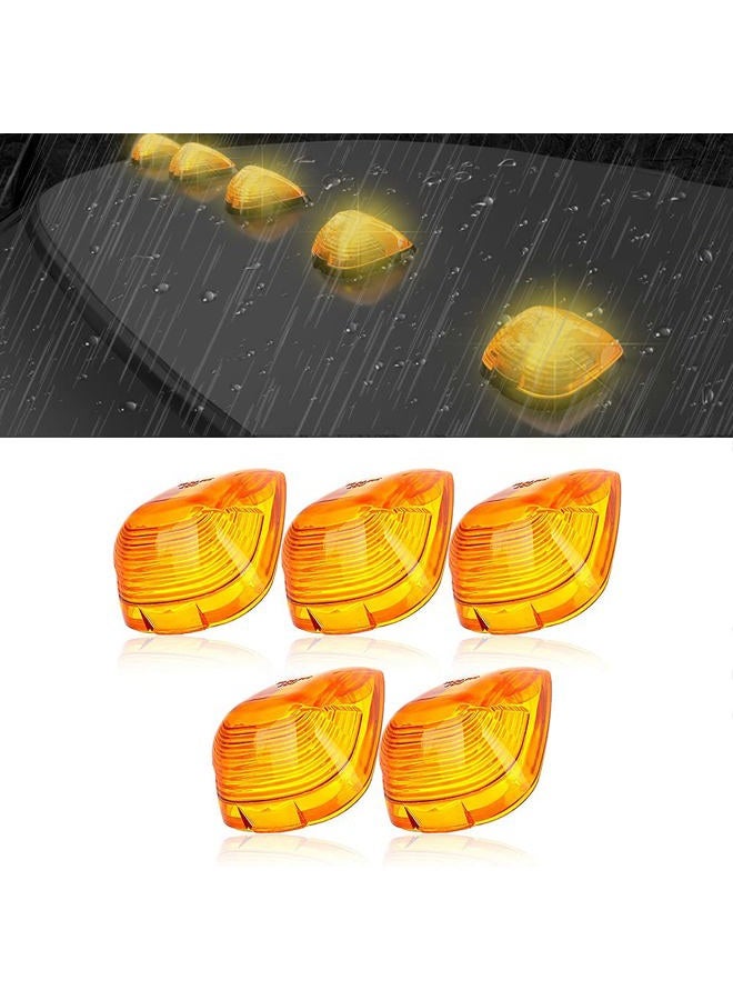 MARLBSTON 5 X Cab Marker Light Cover, Cab Roof Running Light, Top Clearance Light Compatible with 1999-2016 Ford F250 F350 F450 F550 F650 F750 E150 E250 E350 E450 Super Duty Pickup Trucks (Amber Cover) - Image 1