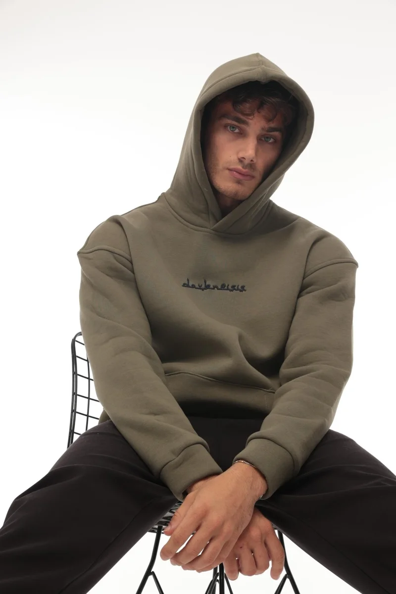 ميرون Khaki Back Ethnic Printed Hooded Three Thread Oversize SWEATSHIRT-2438