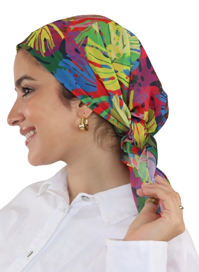 Tie Shop - Square Printed Crepe Chiffon Scarf - Red - Blue - Green For Women - Image 3