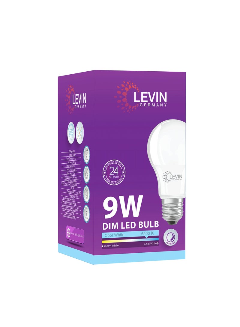 Levin Germany Dimmable A60 E27 LED Bulb, 9W, 850LM, Daylight White 6500K, CRI>80, Energy-Saving, 220-240Vac, Long-Lasting Performance, 2 Years warranty - Image 1