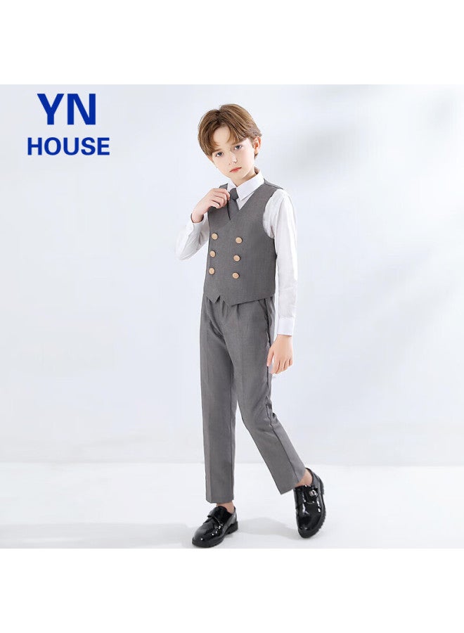 Yinuofang Children's Suit Vest Set, Boys' Performance Wear, Gray Formal Attire, High-end Gray： Vest Set 150cm - Image 1