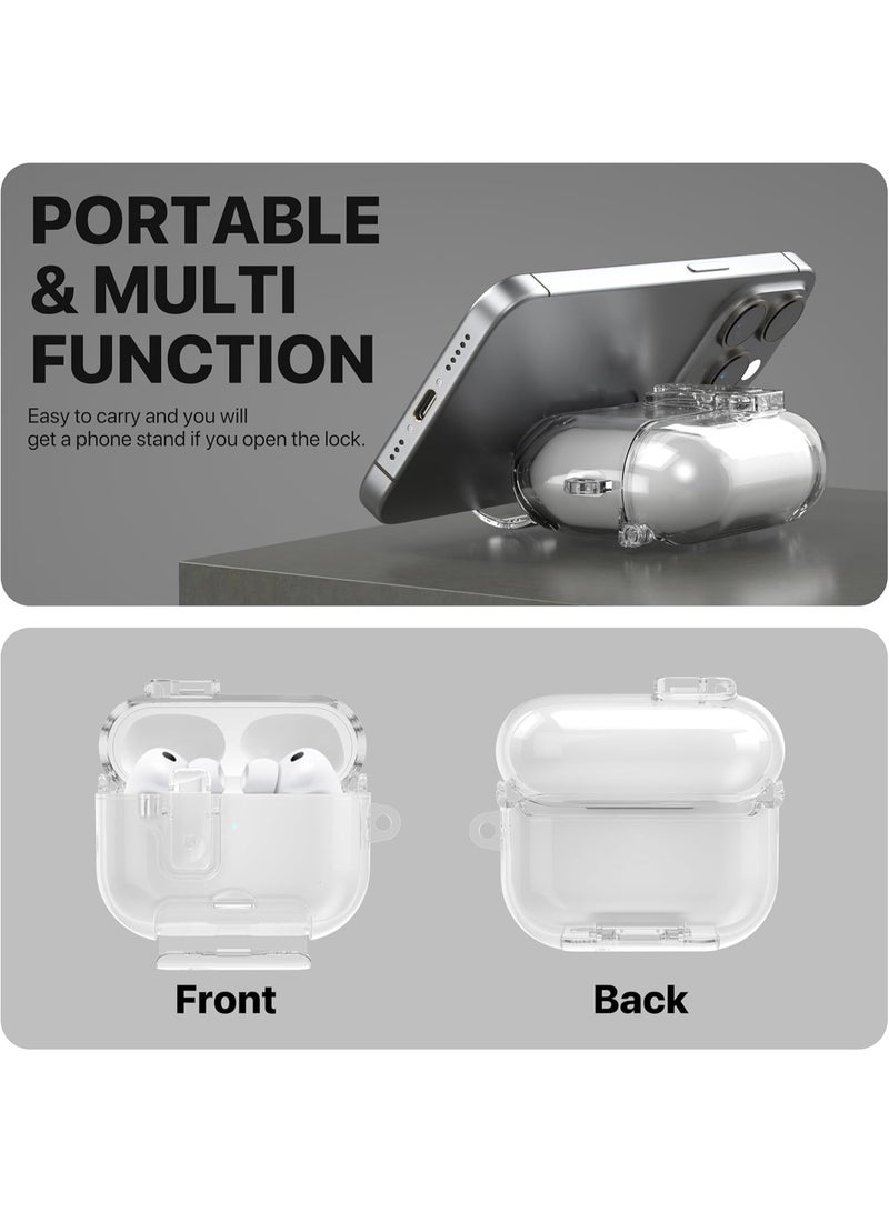 HaDoii Compatible with Apple Airpods Pro 3 Case 2025, Clear Magnetic Automatic Lock Cases with Stand &Cleaning Kit for AirPod Pro 3 Gen, iPods Pro 3 Earbuds Keychain Case for Airpod Pro 3 Clear - Image 2