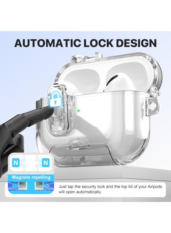 HaDoii Compatible with Apple Airpods Pro 3 Case 2025, Clear Magnetic Automatic Lock Cases with Stand &Cleaning Kit for AirPod Pro 3 Gen, iPods Pro 3 Earbuds Keychain Case for Airpod Pro 3 Clear - Image 3