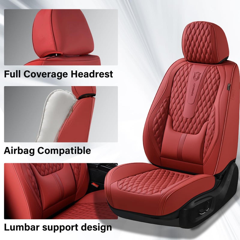 Coverado Car Seat Covers Front Seats, Luxury Faux Leather Red Seat Covers for Cars Waterproof Seat Covers with Lumbar Support, Car Seat Protector Universal Fit for Most Cars SUV Truck(Front, Red) - Image 3