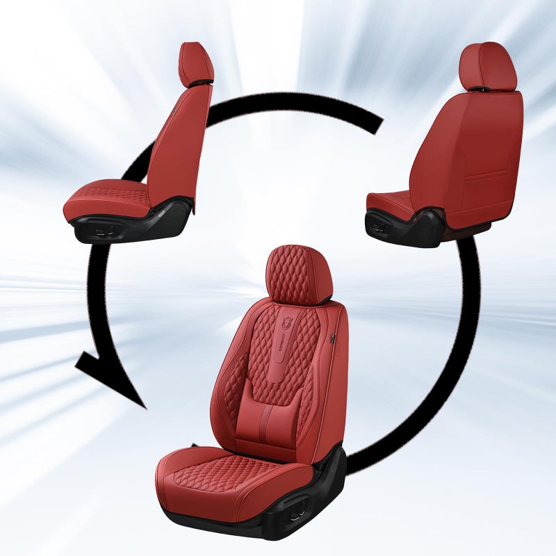 Coverado Car Seat Covers Front Seats, Luxury Faux Leather Red Seat Covers for Cars Waterproof Seat Covers with Lumbar Support, Car Seat Protector Universal Fit for Most Cars SUV Truck(Front, Red) - Image 5