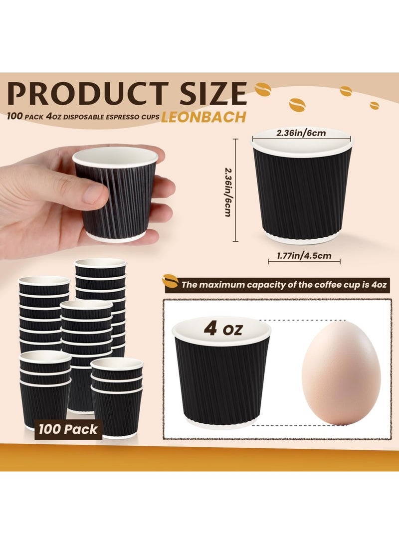 SYOSI Disposable Espresso Cups, 100 Pack 4oz Paper Coffee Cups with Ripple Insulated Design, Mini Hot and Cold Beverage Cups for Coffee Tea Cocoa Parties Picnics Events and Catering, Black - Image 2