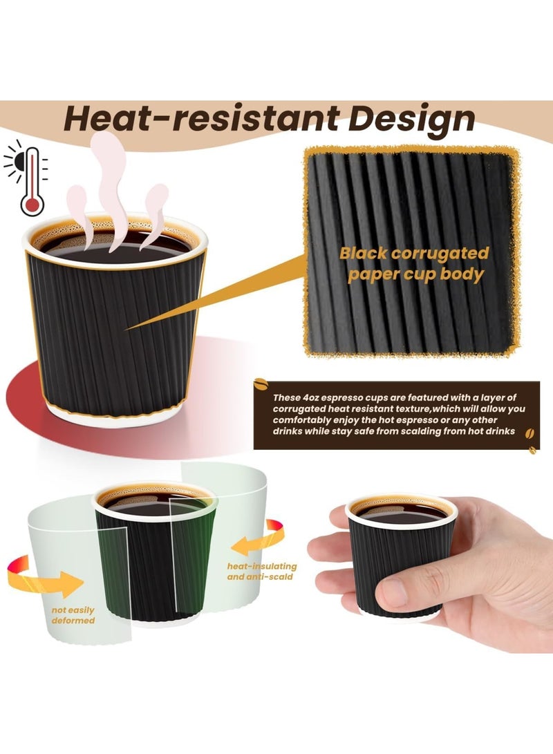 SYOSI Disposable Espresso Cups, 100 Pack 4oz Paper Coffee Cups with Ripple Insulated Design, Mini Hot and Cold Beverage Cups for Coffee Tea Cocoa Parties Picnics Events and Catering, Black - Image 4