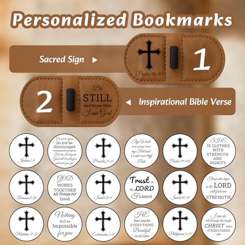 JUBOPE Bygone Mark Personalized Magnetic Leather Bookmark with Pen Holder - Inspirational Bible Verse Scripture Design, Custom Book Marker for Book Lovers Men Women (Brown-Proverbs 31:25) - Image 5