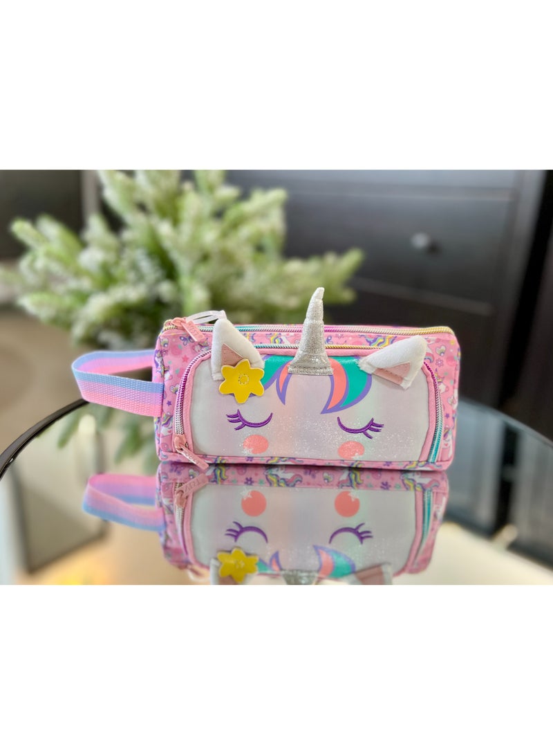 Unicorn 3D Stereo Pencil Case 420D+PU Double Layer Large Capacity Student Pencil Bag 19 Colors Available