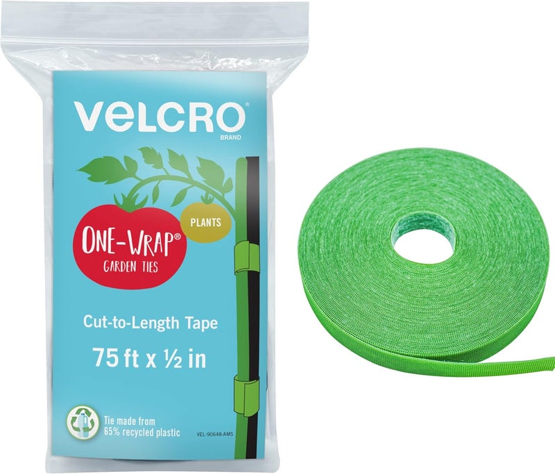 Velcro Brand Adjustable Plant Ties | 75 ft x 1/2 in Green Garden Tape | Reusable, Cut-to-Length Hook & Loop Plant Support for Staking, Training & Organizing Tomatoes, Vines, and Flowers - Image 1