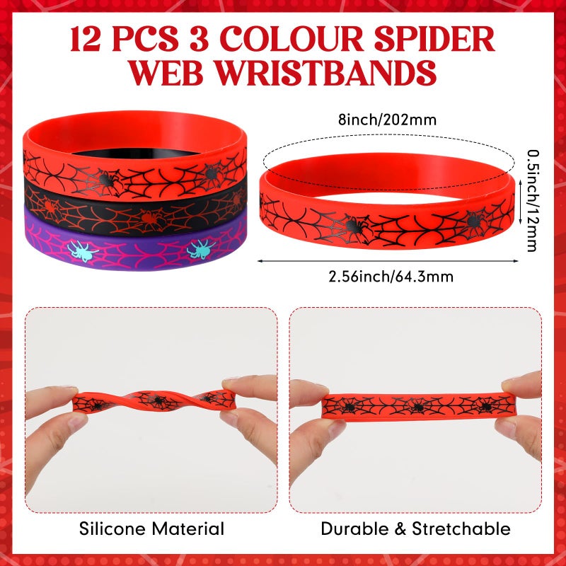 Kingdder 24 Pcs Spider Web Sunglasses and Silicone Wristbands Bracelets Spider Birthday Theme Party Favors Black Red Blue Party Decorations Supplies Gifts (Assorted) - Image 5