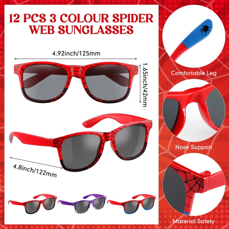 Kingdder 24 Pcs Spider Web Sunglasses and Silicone Wristbands Bracelets Spider Birthday Theme Party Favors Black Red Blue Party Decorations Supplies Gifts (Assorted) - Image 2