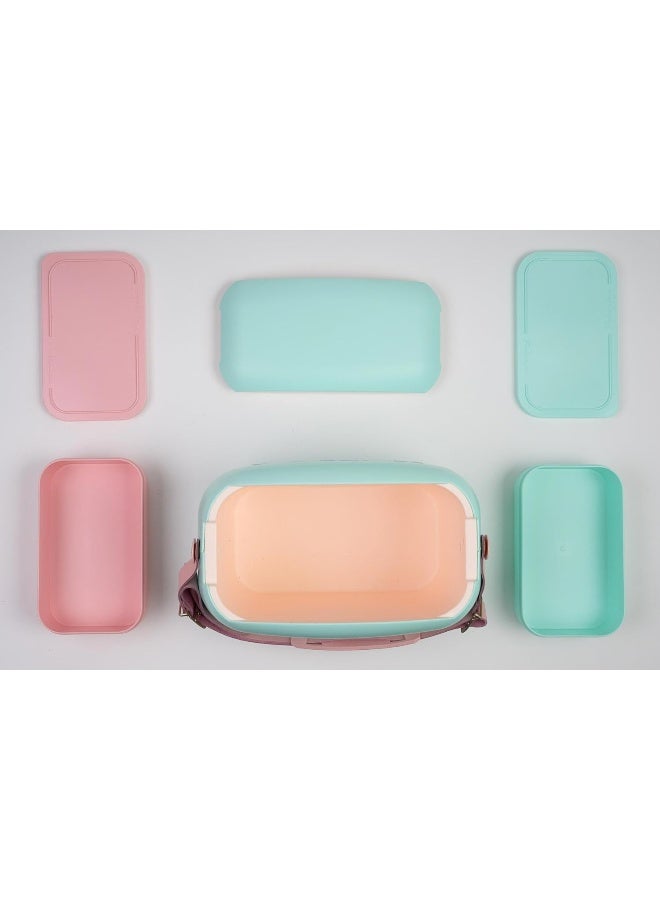 Polarbox 6 Liters Summer Pop Cooler Bag With 2 Containers Verde Agua - Rosa | Ice Box for Beach, Picnic & Party | Convertible Lid | Lunch Box | Thermal Cooler - Image 4