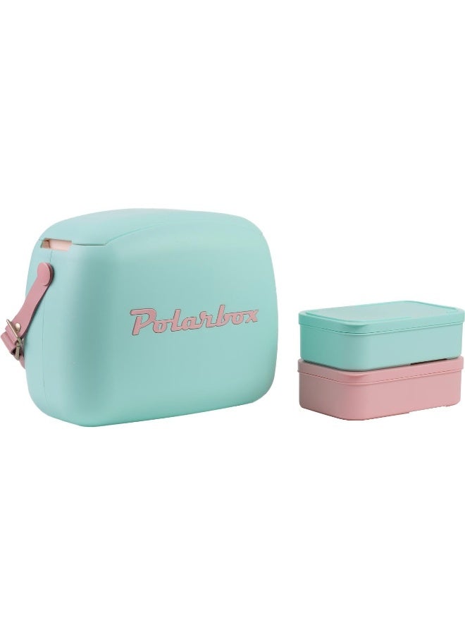 Polarbox 6 Liters Summer Pop Cooler Bag With 2 Containers Verde Agua - Rosa | Ice Box for Beach, Picnic & Party | Convertible Lid | Lunch Box | Thermal Cooler - Image 1