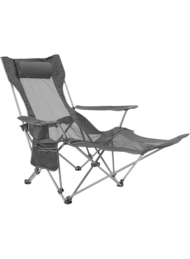 Beauenty Portable Folding Dual -Purpose Beach Chair, Up To 130Kg, Outdoor Lounge Chairs With Headrest, Detachable Footrest. Armchair For Bbq, Camping, Sketching. (Dark Grey) - Image 1