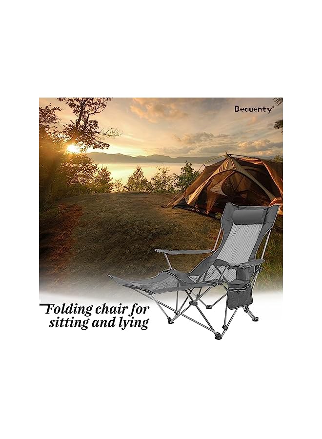 Beauenty Portable Folding Dual -Purpose Beach Chair, Up To 130Kg, Outdoor Lounge Chairs With Headrest, Detachable Footrest. Armchair For Bbq, Camping, Sketching. (Dark Grey) - Image 5