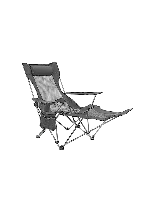 Beauenty Portable Folding Dual -Purpose Beach Chair, Up To 130Kg, Outdoor Lounge Chairs With Headrest, Detachable Footrest. Armchair For Bbq, Camping, Sketching. (Dark Grey) - Image 2