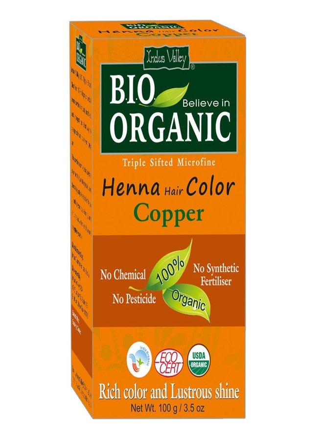 Indus Valley Bio Organic Natural Henna Powder For Hair Dye Copper Brown- 3.5 oz - Image 1