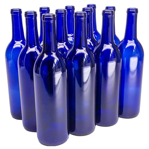 North Mountain Supply 750ml Glass Bordeaux Wine Bottle Flat-Bottomed Cork Finish - Case of 12 - Cobalt Blue - Image 5