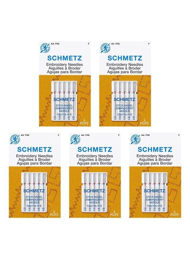 Schmetz 25 Assorted Embroidery Sewing Machine Needles 130/705H H-E Size 75/11 and 90/14 (Original Version) - Image 1