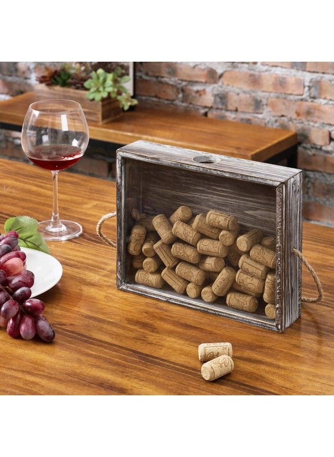 MyGift Wall Mounted Torched Wood Wine Cork Holder Decor Beer Bottle Cap Holder Catcher Decorative Shadow Box With Hanging Rope  - Image 3