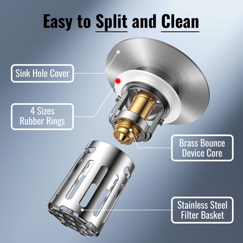 JOMSTHOME (2 Pc) Bathroom Sink Stopper-All Metal Sink Stopper-Universal Fit 99% Bathroom Sink Stopper with Removable Stainless Steel Hair Catcher-Bathroom Sink Drain Strainer for (1.1'' to 2.36'' inch) Drain - Image 5