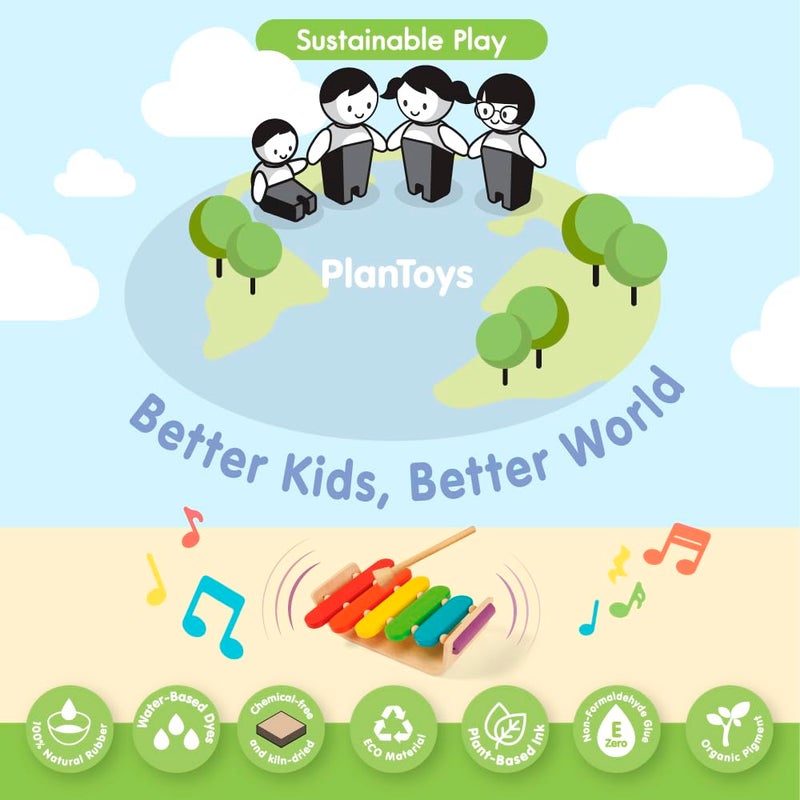 PlanToys® Wooden Oval Xylophone for Toddlers | Eco-Friendly Musical Toy with 5 Colorful Keys | Develops Coordination, Auditory & Motor Skills | Safe & Non-Toxic Toy for Kids Ages 12 Months+ - Image 2