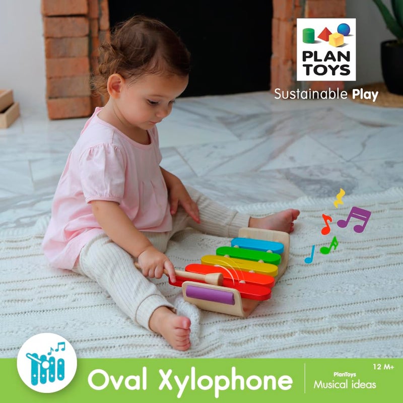PlanToys® Wooden Oval Xylophone for Toddlers | Eco-Friendly Musical Toy with 5 Colorful Keys | Develops Coordination, Auditory & Motor Skills | Safe & Non-Toxic Toy for Kids Ages 12 Months+ - Image 3