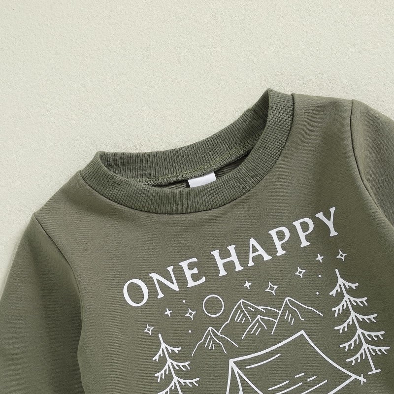 Frietlebird First Birthday Outfit Boy 1st Birthday Outfit Boy Long Sleeve One Happy Camper Sweatshirt Pants Wild One Birthday Outfit (L-Army Green,12-18 Months) - Image 3