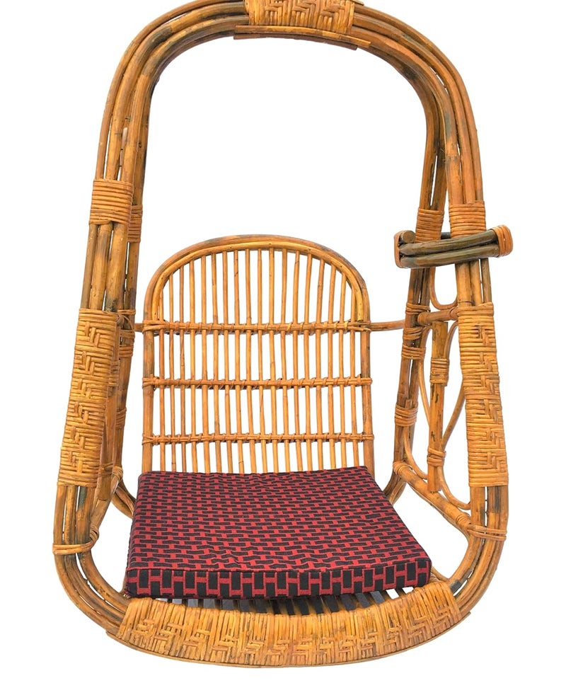 ROYAL 11 ART & CRAFT Royal 11 Handmade Cane Rattan Hanging Hammock Swing Jhula Bamboo oonjal with Cushion for Balcony PatioLivingroomCafeBig Size